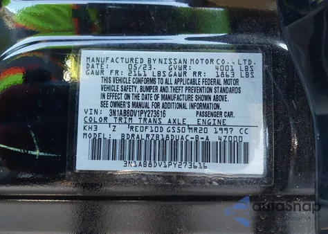 2023 Nissan Sentra Sr Xtronic Cvt z USA, uszkodzony, nr VIN 3N1AB8DV1PY273616